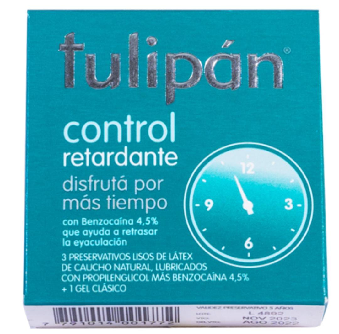 Tulipan Control Retard Preservativo X 3 Unidades + 1 Gel Clasico